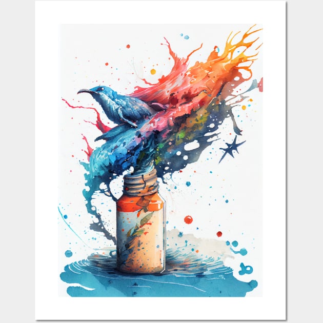 Watercolor Bird Doodle Wall Art by Legendary T-Shirts